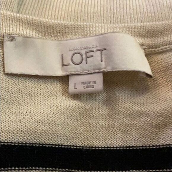 Loft womens cream black striped long sleeve round neck pullover knit sweater lrg - Picture 11 of 12